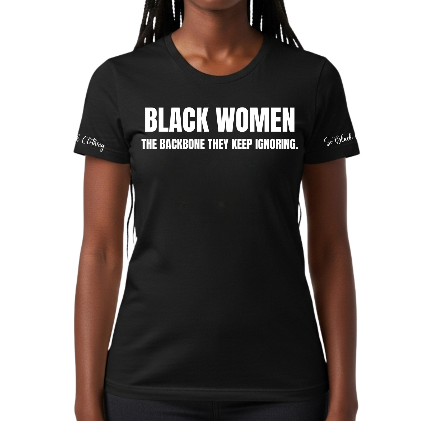BLACK WOMEN BACKBONE TEE – BOLD STATEMENT T-SHIRT